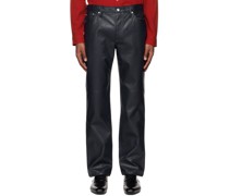 Navy Sako Faux-Leather Trousers