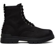 Black Logo Tape Lace-Up Boots
