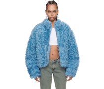 Blue Stand Collar Shearling Jacket