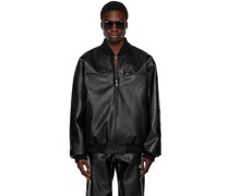 Black Reversible Faux-Leather Bomber Jacket