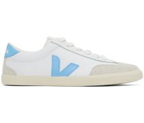 White & Blue Volley Canvas Sneakers