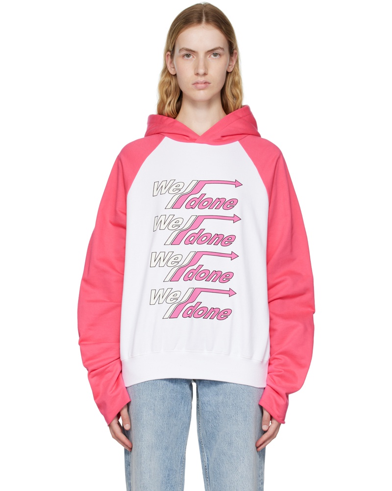 WE 11 DONE Damen White & Pink Raglan Hoodie