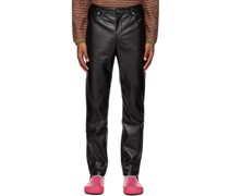 Black Paneled Faux-Leather Pants