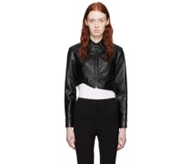 Black Signature Detail Faux-Leather Jacket