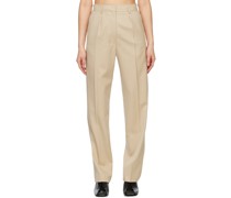 Beige Simple Line Trousers