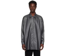 Gray Half Coat Faux-Leather Jacket