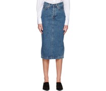 Indigo Faded Denim Midi Skirt