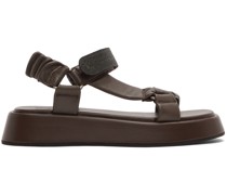 Brown Leather Crystal Velcro Sandals