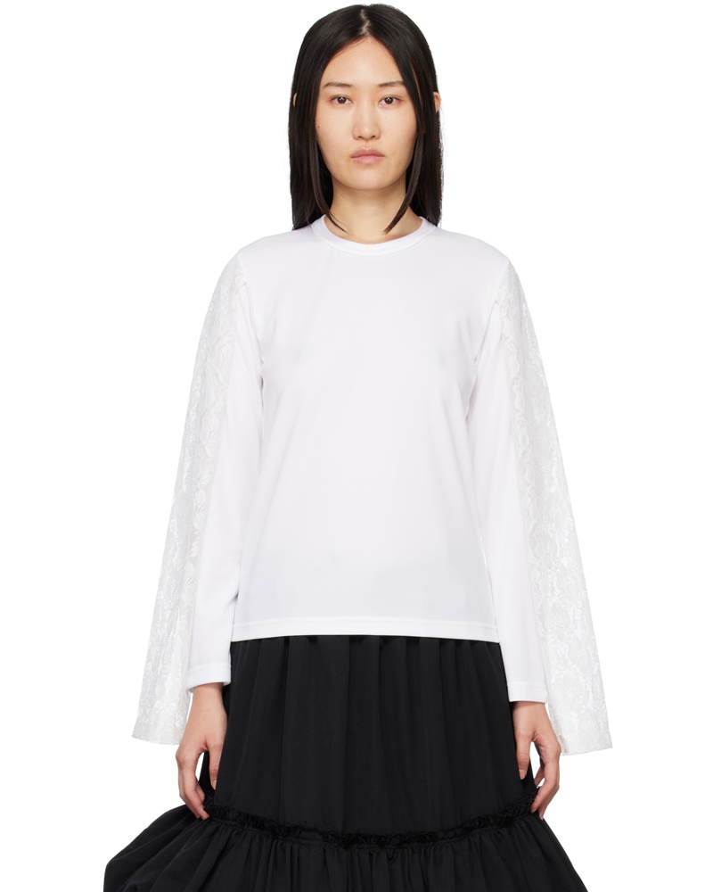 Comme des Garçons Damen White Raschel Lace Long Sleeve T-Shirt
