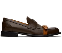Brown Leather Pin-Buckle Loafers