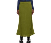 Green Distressed Midi Skirt