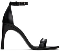 Black Skinny Strap Logo Heeled Sandals