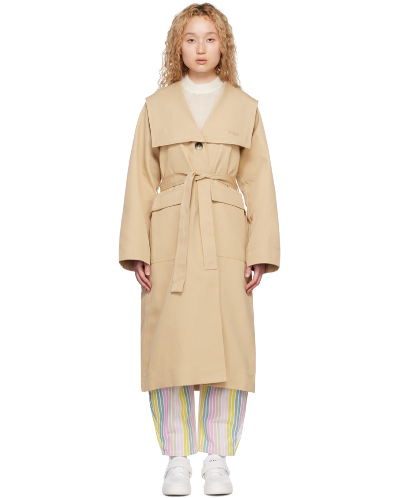 Ganni Damen Khaki Oversized Trench Coat