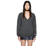 Gray Deep V-Neck Sweater