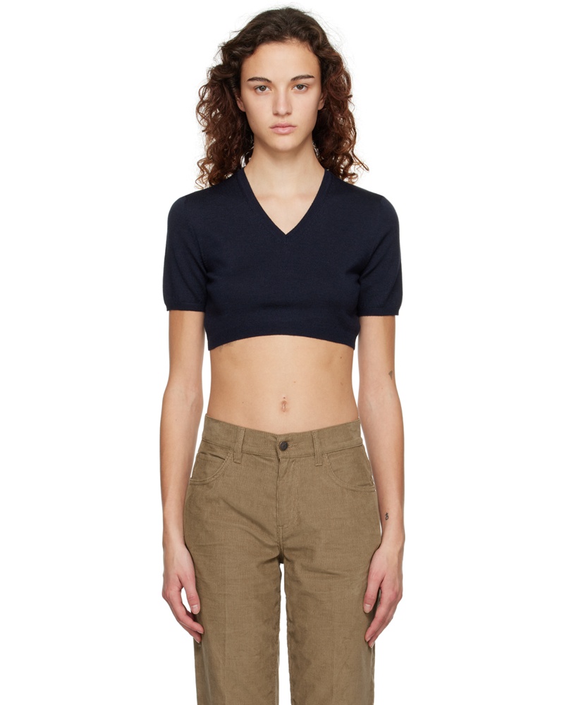 The Row Damen Navy Wool Vic T-Shirt