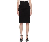 Black Four-Pocket Denim Midi Skirt