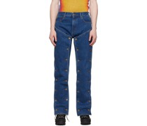Blue Classic Button Panel Jeans