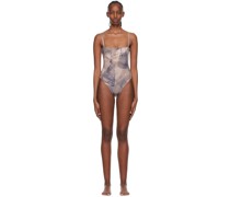 Grey Polyester One-Piece Swimsuit