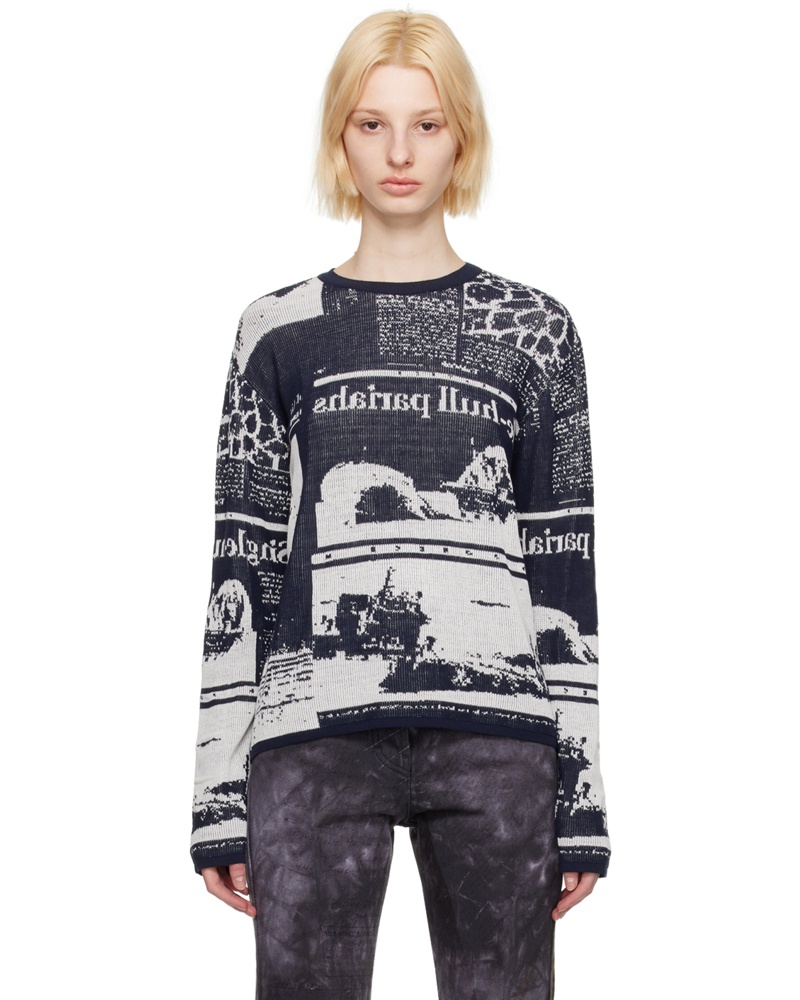 SERAPIS Damen Navy Jacquard Sweater