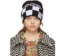 Black & White Rose Checker Beanie