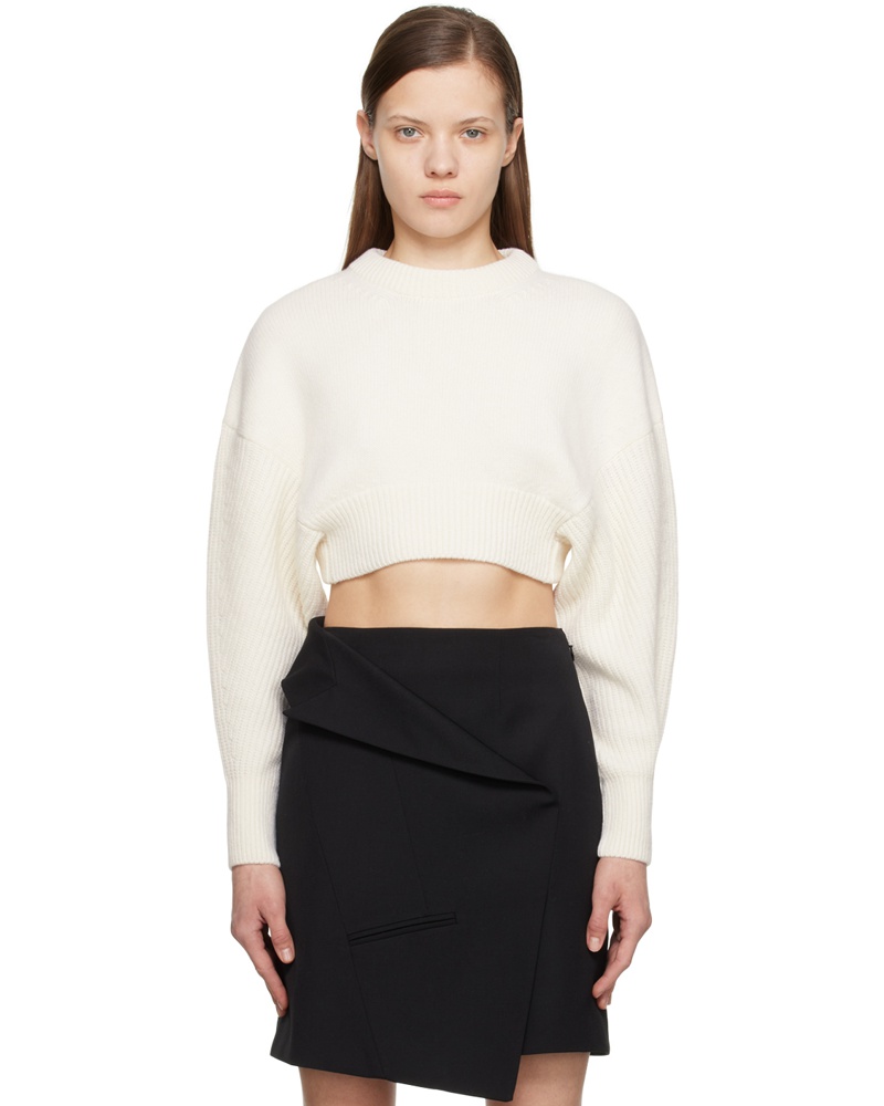 Alexander McQueen Damen Off-White Cocoon Crop Sweater