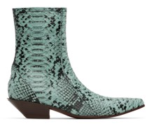 Blue Snake Print Ankle Boots