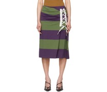 Purple & Green Striped Midi Skirt