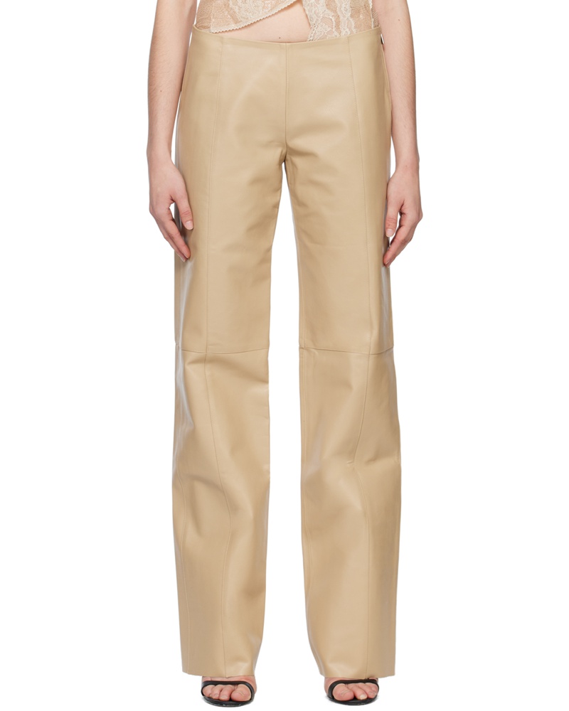 VAILLANT Damen Taupe Straight-Leg Leather Trousers