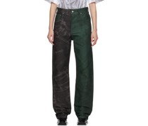 Black & Green Paneled Jeans