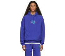 Blue Embroidered College Logo Hoodie
