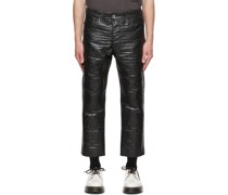 Black Matelassé Faux-Leather Pants