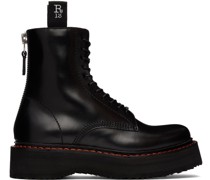 Black Single Stack Lace-Up Boots