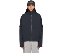 Navy High Neck Zip-Up Sweater