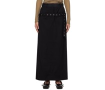 Black Belt Strap Midi Skirt