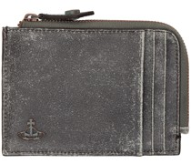 Gray Distressed Zip Card Holder