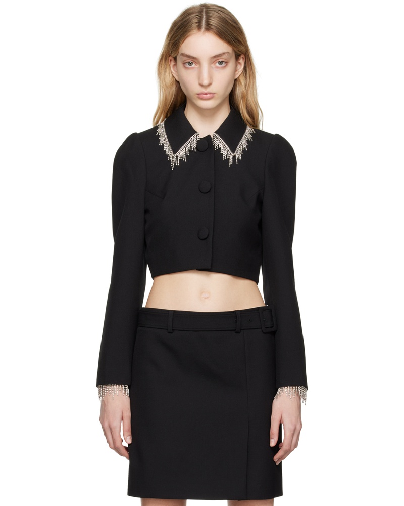 SHUSHU/TONG Damen Black Decorative Collar Short Jacket