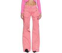 Pink Garment-Dyed Denim Cargo Pants