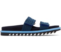 Blue Canvas & Suede Slide Sandals