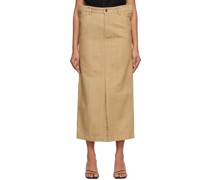 Beige Flat Denim Maxi Skirt