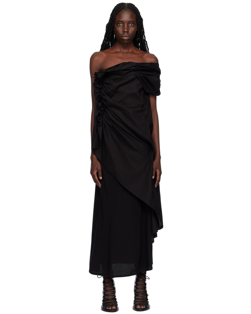 Yohji Yamamoto Damen Black Gathered Blouse