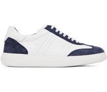 White & Navy Suede And Calf Leather Sneakers