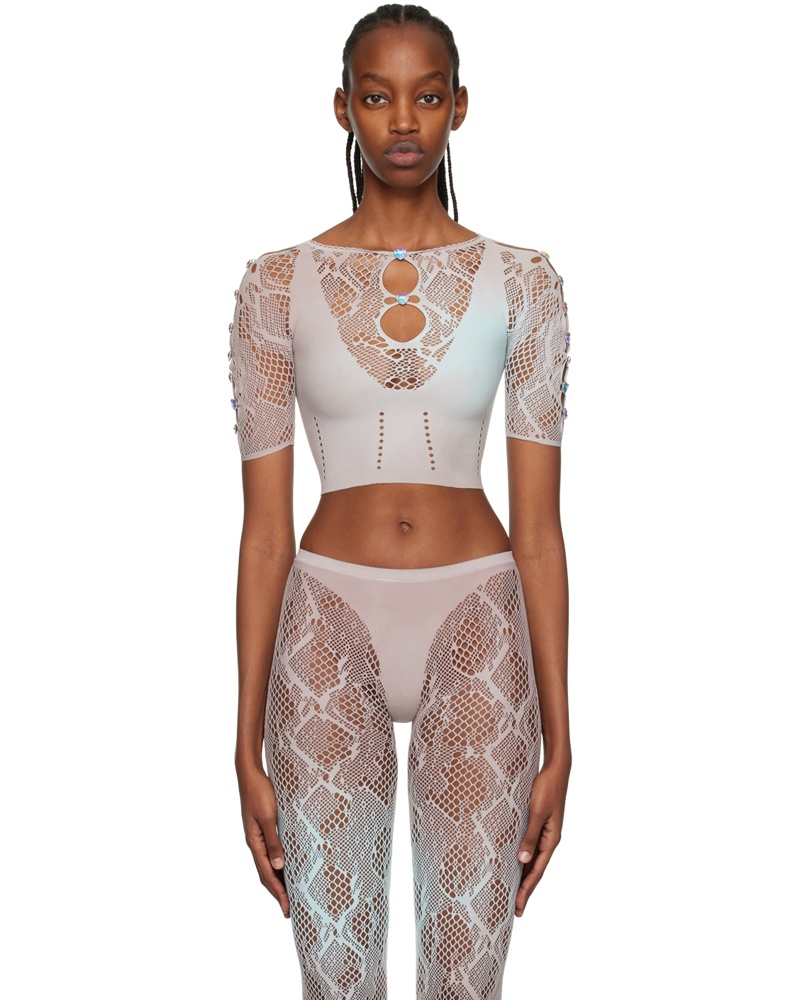 Poster Girl Damen Taupe & Blue Stella T-Shirt