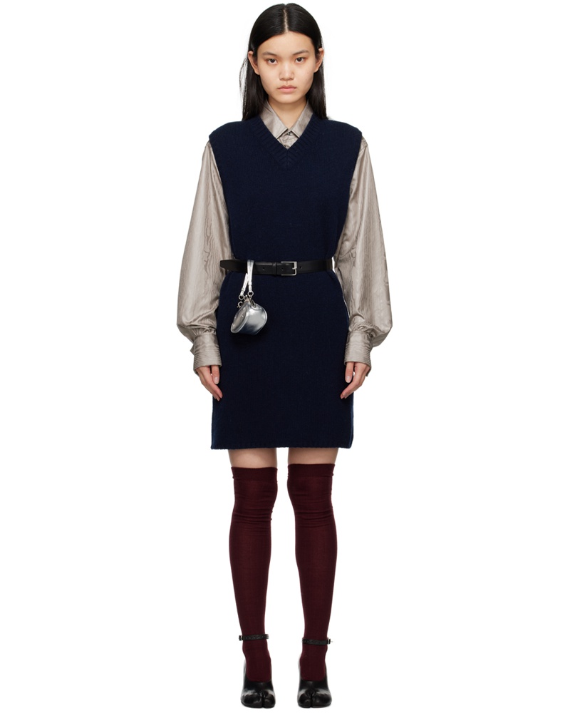 Maison Margiela Damen Navy V-Neck Minidress