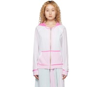 White & Pink Raw Edge Hoodie
