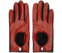 Red & Black Contrast Leather Driving Gloves