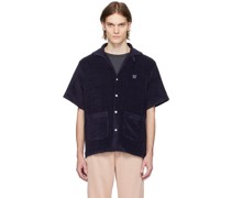 Navy Open Spread Collar Shirt