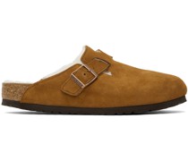 Tan Shearling Boston Clogs