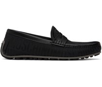 Black Allover Logo Driving Loafers