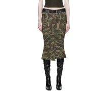 Khaki Fishtail Denim Midi Skirt