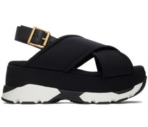 Black Sporty Crossed Wedge Sandals